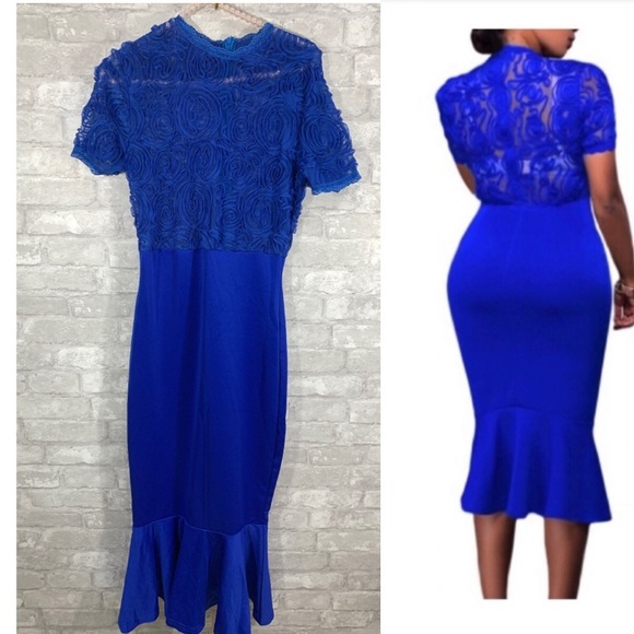 Dresses & Skirts - Royal Blue  Lace Top  Midi Dress